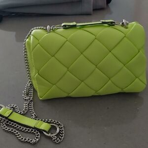 Lime Green Quilted Chain Shoulder Bag